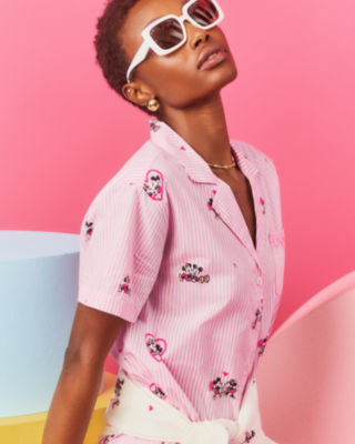 Mari Pajama Button-Up Shirt, Multi Disney Half Drop Overprint, large