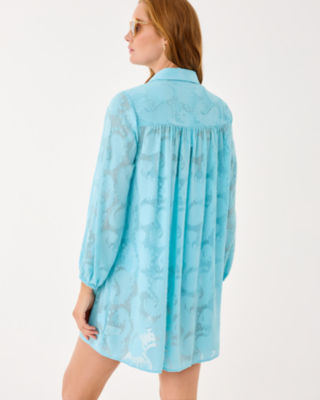 Sadira Long Sleeve Cover-Up, Bellevue Blue Tangerine Dream Poly Clip, large image 1