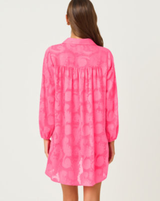 Sadira Long Sleeve Cover-Up, Cherry Blossom Pink Tangerine Dream Poly Clip Jacquard, large image 1
