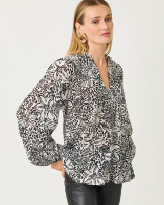 Lourdes Long Sleeve Top, Onyx Lots To Spot, large