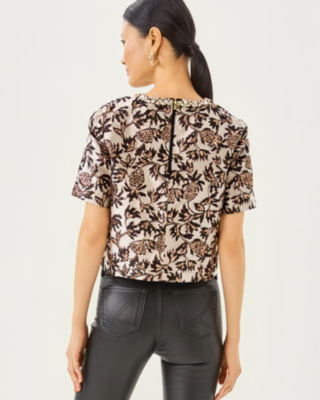Folie Beaded Cropped Top, Noir Pineapple Puff Metallic Jacquard, large image 1