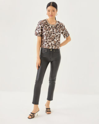 Folie Beaded Cropped Top, Noir Pineapple Puff Metallic Jacquard, large image 3
