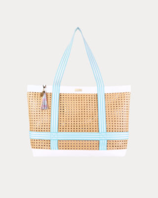 Beach Hat Tote Bag, Multi Beachside Haven, large
