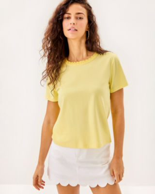 Clairmont Crochet Trimmed Knit Top, Limoncello, large