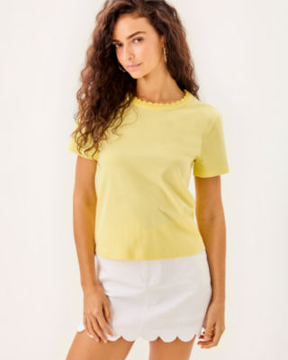 Clairmont Crochet Trimmed Knit Top, Limoncello, large image 2
