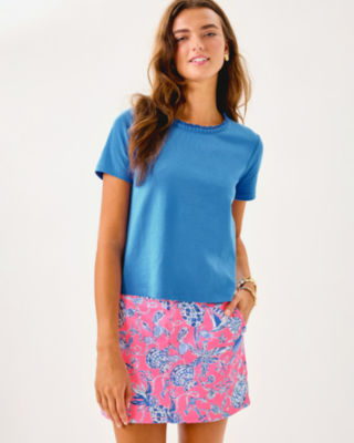 Clairmont Crochet Trimmed Knit Top, Sunwashed Blue, large