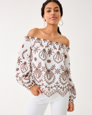 Ketsia Eyelet Off-the-Shoulder Top, French Roast Engineered Medallion Eyelet, large image 1