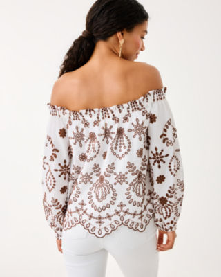 Ketsia Eyelet Off-the-Shoulder Top, French Roast Engineered Medallion Eyelet, large image 2