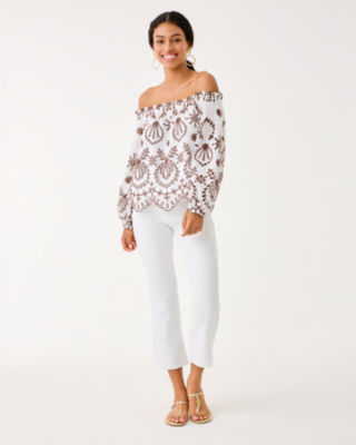 Ketsia Eyelet Off-the-Shoulder Top, French Roast Engineered Medallion Eyelet, large image 4