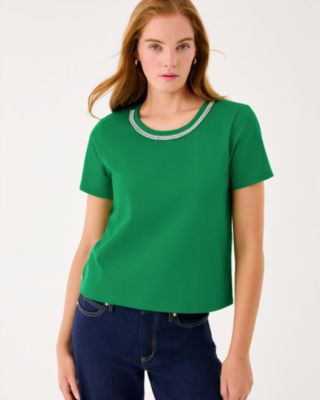Clairmont Rhinestone Knit Top, Bamboo Green, large