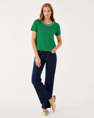 Clairmont Rhinestone Knit Top, Bamboo Green, large image 3