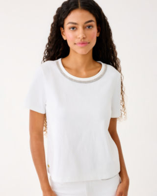 Clairmont Rhinestone Knit Top, Resort White, large