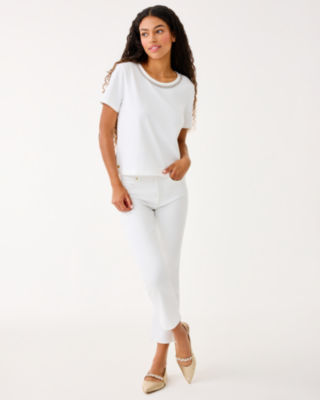 Clairmont Rhinestone Knit Top, Resort White, large image 3