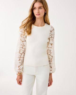 Lilly Pulitzer Bryant Lace Knit Top In White