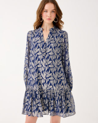 Lilly Pulitzer Evaline Silk Popover Dress In Blue