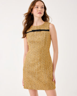 Ritzy Boucle Shift Dress, Gold Metallic Golden Glow Boucle, large