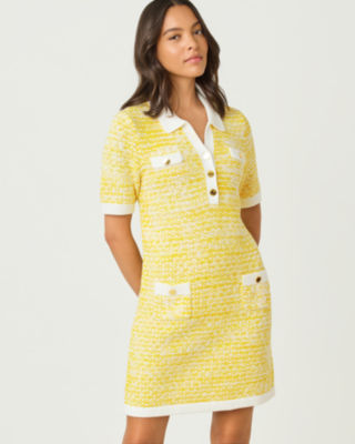 Theodorah Polo Sweater Dress, Estelle Yellow Metallic Marl, large