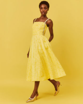 Carlina Beaded Midi Dress, Estelle Yellow Iridescent Floral Jacquard, large