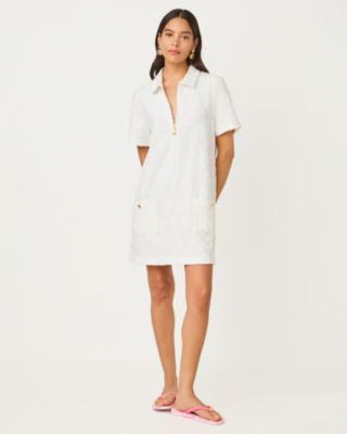 Brayton Short Sleeve Terry Cover-Up, Resort White Sunny Daisies Towel Terry, large image 4