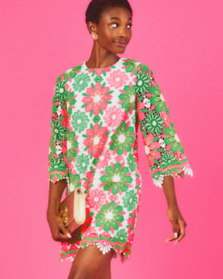 Jouri 3/4 Sleeve Lace Dress, Cherry Blossom Pink Sunshine Tile Lace, large