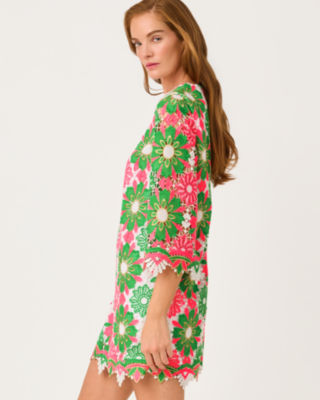 Jouri 3/4 Sleeve Lace Dress, Cherry Blossom Pink Sunshine Tile Lace, large image 3