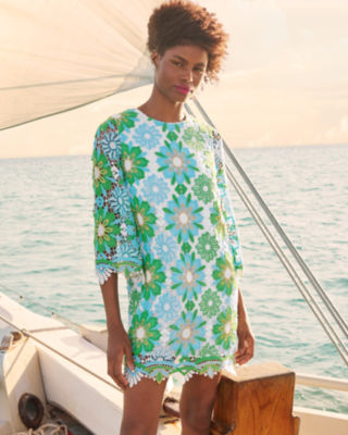 Jouri 3/4 Sleeve Lace Dress, Putting Green Sunshine Tile Lace, large