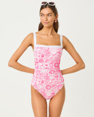 Keon One-Piece Swimsuit, Cherry Blossom Pink Lil Fleur De Lilly, large image 1