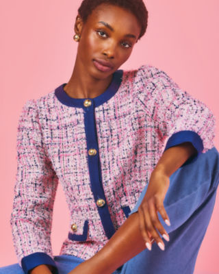 Greighlee Boucle Jacket, Confetti Pink Eyelash Texture Boucle, large