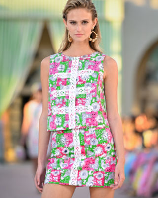 Annaleese Sleeveless Cropped Top, Cherry Blossom Pink Lil Chicken Check, large