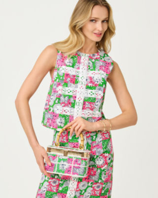 Annaleese Sleeveless Cropped Top, Cherry Blossom Pink Lil Chicken Check, large image 1