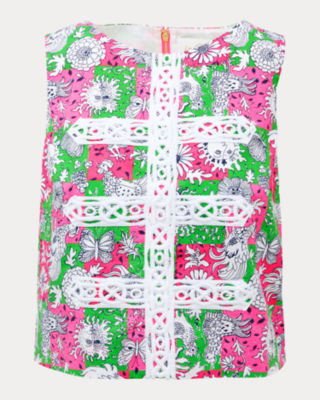 Annaleese Sleeveless Cropped Top, Cherry Blossom Pink Lil Chicken Check, large image 7