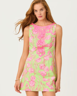 Elanie Skirted Shift Romper, Pistachio Macaron Alina, large