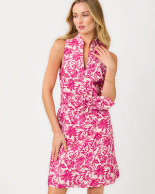 Tazie Jacquard Dress, Sun Shell Pink Sunseeker Jacquard, large