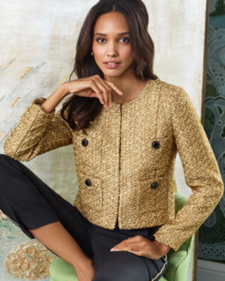 Rohana Boucle Jacket, Gold Metallic Golden Glow Boucle, large