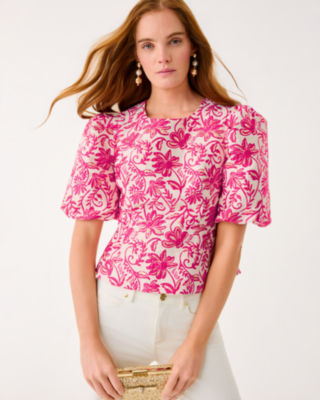 Medora Jacquard Top, Sun Shell Pink Sunseeker Jacquard, large image 1