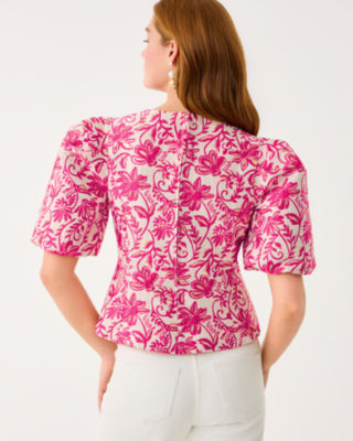 Medora Jacquard Top, Sun Shell Pink Sunseeker Jacquard, large image 2