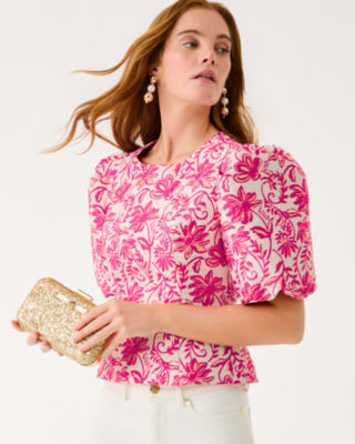 Medora Jacquard Top, Sun Shell Pink Sunseeker Jacquard, large image 3