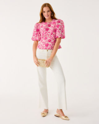 Medora Jacquard Top, Sun Shell Pink Sunseeker Jacquard, large image 4