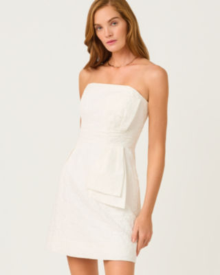 Amra Strapless Dress, Resort White Floral Jacquard, large