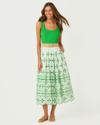 Lissette Eyelet Midi Dress, Putting Green Spring Showers Eyelet, large