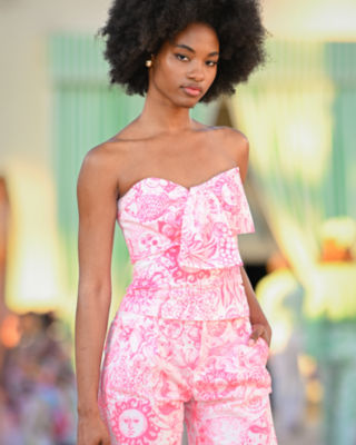 Parni Strapless Cropped Top, Cherry Blossom Pink Fleur De Lilly, large