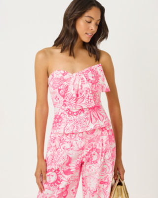 Parni Strapless Cropped Top, Cherry Blossom Pink Fleur De Lilly, large image 1
