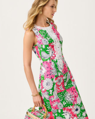 Barberine Stretch Maxi Shift Dress, Cherry Blossom Pink Chicken Check, large image 6