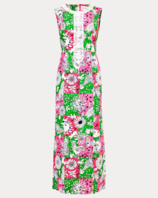 Barberine Stretch Maxi Shift Dress, Cherry Blossom Pink Chicken Check, large image 8