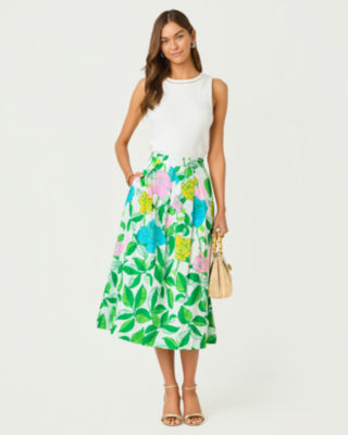 Izela Midi Skirt, Multi Rose Bud Engineered Skirt, large