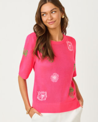 Orton Embroidered Sweater, Cherry Blossom Pink Fleur Embroidery, large image 2