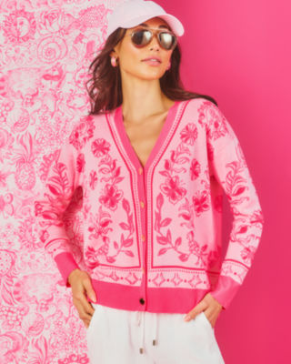 Maralisa Jacquard Cardigan, Conch Shell Pink Follow The Sun Jacquard, large