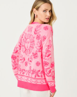 Maralisa Jacquard Cardigan, Conch Shell Pink Follow The Sun Jacquard, large image 2