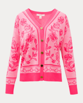 Maralisa Jacquard Cardigan, Conch Shell Pink Follow The Sun Jacquard, large image 6