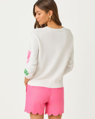 Tensley Embroidered Sweater, Resort White Fleur De Lilly Embroidery, large image 1